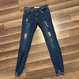 Classic Distressed Skinny Jeans in Deep Blue